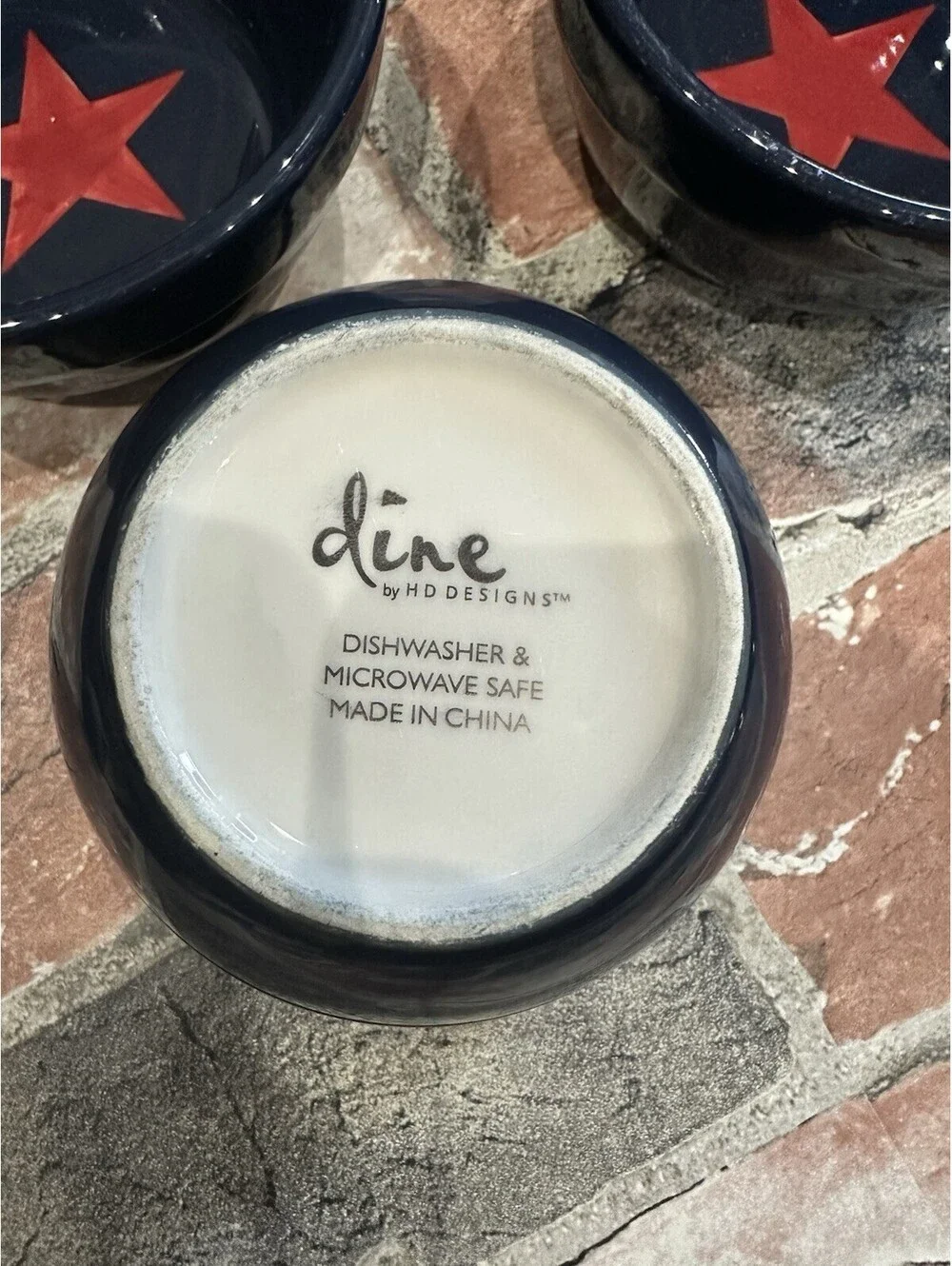 dine by HD Designs Ceramic Bowl Set 3pc Blue/Red Star Round Glossy Safe